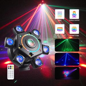 전문 100W 거문고 빔 모바일 헤드 6 팔 꿀벌 눈 이동 헤드 RGBW 회전 디스코 볼 DMX DJ 파티 나이트 클럽 무대 조명
