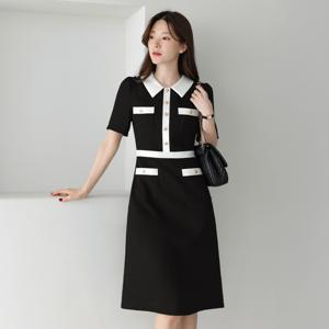 (~XXL까지) 라니 배색카라 A라인 포켓 트위드 원피스 여름 하객룩 오피스룩 데이트 모임 미시 빅사이즈