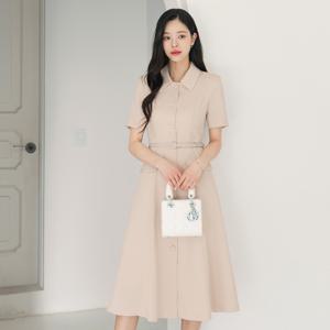 (~XXL까지) 첼라이 카라 진주버튼 플레어 벨트 원피스 여름 하객룩 오피스룩 데이트 모임 미시 빅사이즈
