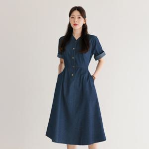 (~XXL까지) 앤던 브이넥 리본끈 데님 플레어 원피스 여름 데일리 자체제작 일상 캐쥬얼 출근룩 빅사이즈