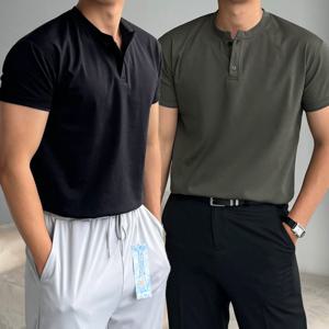 [브리치] 클라쓰업 / 해태 남자 머슬핏 슬림 스판 헨리넥 분또 반팔티