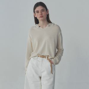 ONE BUTTON KNIT HOODIE - NATURAL