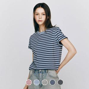 지오다노 여성 여름 크루넥 띡저지 스트라이프 면 반팔 티셔츠 325528/05325528