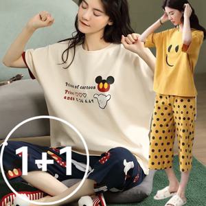 1+1 7컬러 소프트 쿨링 여름잠옷 파자마세트 (반팔 2장+7부 반바지 2장)