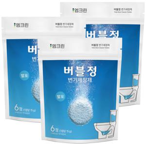 버블정 발포 변기세정제 3팩(18정) 화장실 욕실 크리너 변기 청소 고체형 클리너 세제 3+3