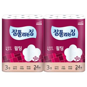 잘풀리는집 도톰한3겹 30M 24롤X2팩 너비107mm 화이트 린넨향 퀼팅 무형광 두루마리 화장지 /롤휴지
