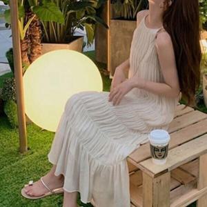 여성 롱원피스(종아리아래)/캐주얼원피스 홀터 나시 링클 캉캉 롱 여름 원피스 미샤원피스