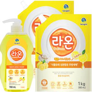 라온 주방세제 레몬 본품780ml 1개+리필1kg 2개 세제 퐁퐁 설거지세제 친황경세제 트리오 1종주방세제