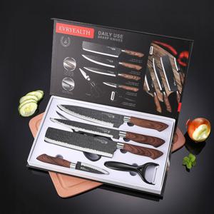 EVRYEALTH 최강절삭 6pcs 올인원 스테인리스 주방 원목손잡이 칼 나이프 세트