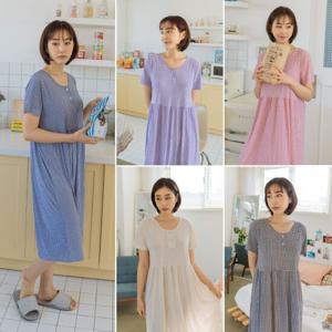 22 도씨 여성용 체크 냉감 반팔 잠옷 원피스 D3953