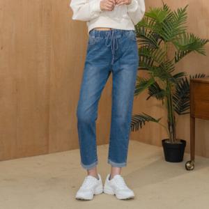 [진마니아] 허리밴딩 연청 밑단 접이 배기진