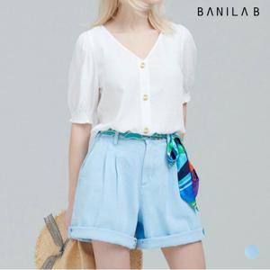 [바닐라비] 여성 스카이블루 투턱 와이드 쇼츠 팬츠