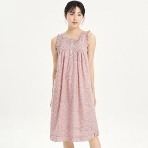 [메이플라워]핑크잔꽃 나시 순면 여성 빅사이즈 원피스 잠옷