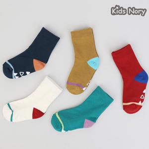 로버트 골지 배색 유아동 긴목 양말 5족 여아 남아 초등 학생