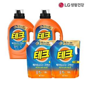 LG 테크 베이킹소다+구연산액체세제(드럼) 용기 3L*2개+1.8L*2