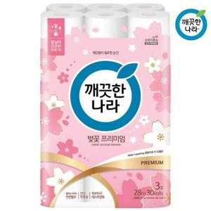 [땡큐온]깨끗한나라 허브가든 벚꽃 3겹 28M 30롤 x1팩