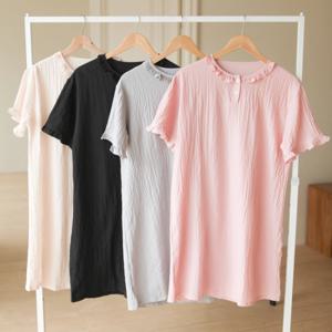 [버블돌]슬러시 지지미 반소매 여름 프릴 원피스 홈웨어 4colors
