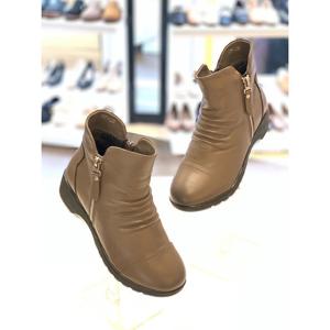 [앙세르]소가죽 주름 양지퍼 통굽 앵클 부츠 ANW23UR907FP