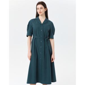 헤지스 여성 24SS 클리어런스다크그린 벨티드 니트카라 셔츠형 반팔원피스 HSDR4B302E3