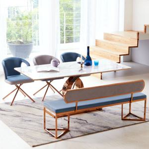 스코나 아델피 포세린 세라믹 골드 6인 식탁세트(벤치형)