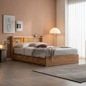 [리뷰 방수커버 증정]파로마 이즈 우디 LED 원목 수납침대+40T라텍스매트 SS IHD014