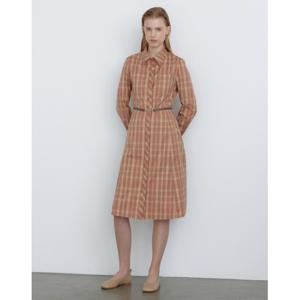 닥스 여성 24FW 핑크 하우스체크 면혼방 벨티드 셔츠형원피스 DLDR4DE81P2