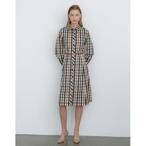 닥스 여성 24FW 브라운 하우스체크 면혼방 벨티드 셔츠형원피스 DLDR4DE81W3