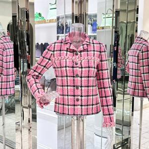 [엘러브] 샤넬 24S 체크 트위드 자켓 36 핑크/멀티컬러 4ET1117