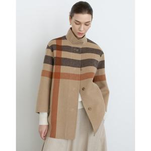 닥스 여성 24FW 캐시미어 베이지 빅체크 핸드메이드 하프 코트 DLCO4DE91I2