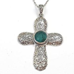 [블루케이] A엔틱에메랄드 원석목걸이십자가240916-12
