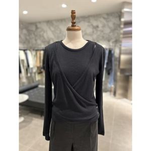 보브 VOV 리브드 레터링 슬리브 랩 티셔츠 (7114340A241)