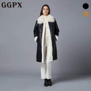 GGPX  퍼 카라 히든 버튼 양털 배색 롱 무스탕 (GOZMU005F)