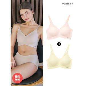 [크로커다일 이너웨어]라이크라 쉘론 몰드부착 스트랩 감탄브라 2종 라이트베이지+레몬 CDWBR5M2223