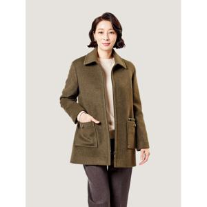 [마담엘레강스] 포켓 니트배색 집업 하프코트 K233CT03