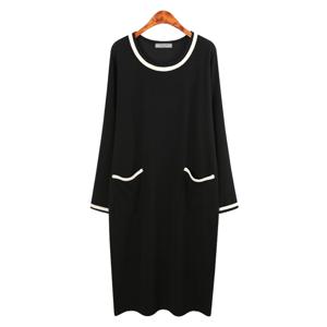 [허밍퍼플] 여성용 2372-SL 코코 포켓 롱 원피스 세련미 포켓 배색 미시 마담 중년 여자 옷 여성의류