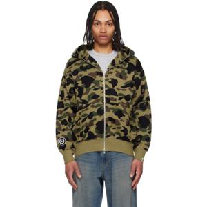 25 SS BAPE 남성 그린 퍼스트 카모 자카드 샤크 집업 후디 251546M202037
