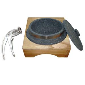 돌솥세트 150x75 mm/뚜껑+돌솥본체+사각원목받침+집게
