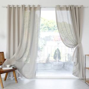 호텔식 린넨룩+모카펀칭 긴창 암막커튼 4장(520x233cm)