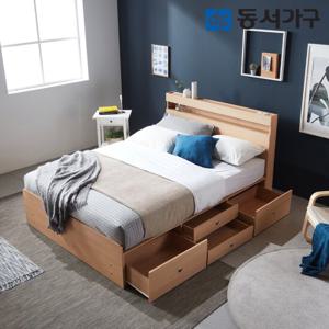동서가구 루젠 수납 LED 2단 서랍 퀸 Q 침대+독립 매트
