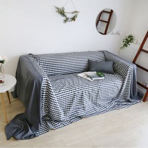 까사베르데 데님 배색 체크 소파커버 355x230cm