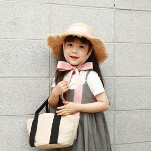 엔비키즈 미니핑크햇 아동 여름 왕골 밀짚 리본 모자