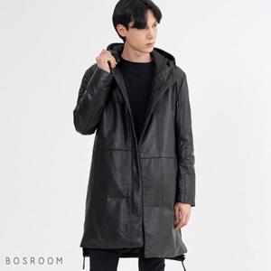 [보스룸]남자 양가죽 구스다운 후드 언발란스 롱 코트