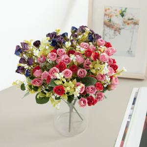 [2+1] 장미 조화 미니플라워 부쉬 30cm 인테리어 꽃 장식 소품 촬영 꾸미기