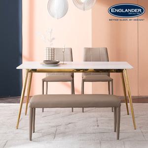 잉글랜더 리우 마블화이트 통세라믹 4인용 식탁세트 벤치1+의자2