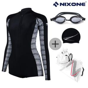 닉스원 여성 올인원 래쉬가드 NSW-RG481BK 4종SET 긴팔수영복