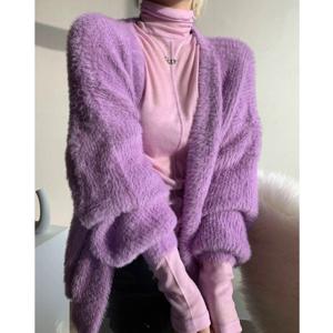 설세라 / 앙고라 밍크 퍼 루즈핏 브이넥 숄가디건