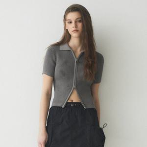 [후아유]여성 Ribbed Short Sleeve Zip-up Cardigan WHCKE2513F