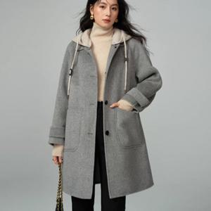 [바바라옷장]니트후드 모직 하프코트 누빔안감 모직코트 여성오