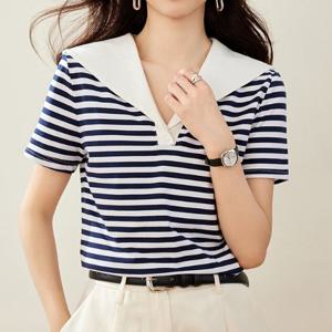 [블랙퀸] 마린 와이드카라 스트라이프 티셔츠 blk003426
