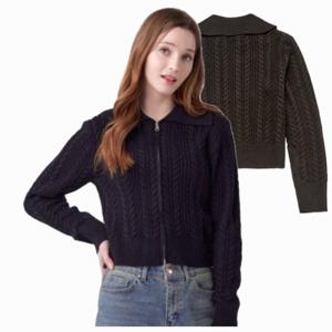 [행텐][모다춘천]여성 슬림 숄카라 투웨이 크롭 니트 집업가디건_블랙10460-140-211-34